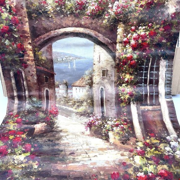 Wrought Iron Topper Italian Archway To The Sea Hand-Painted Canvas 26" X 47” NIB - Picture 4 of 9